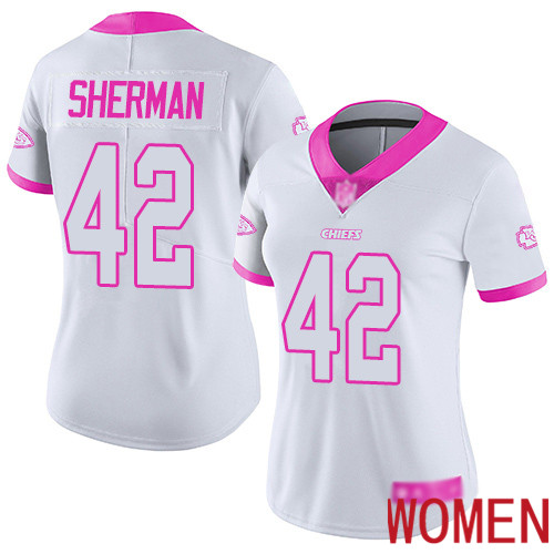Women Kansas City Chiefs #42 Sherman Anthony Limited White Pink Rush Fashion Nike NFL Jersey->nfl t-shirts->Sports Accessory